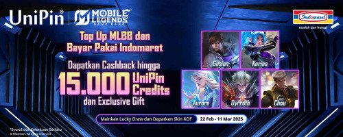 Main Game Makin Seru! Top Up UniPin Credits pakai pembayaran Indomaret dapatkan Cashback Hingga 15.000 UniPin Credits dan Skin Ekslusif MLBB!